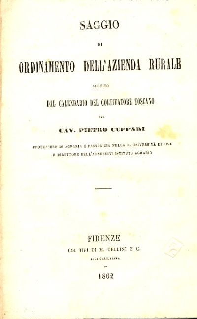 Cover  Saggio di ordinamento dell'azienda rurale : seguito dal calendario del coltivatore toscano