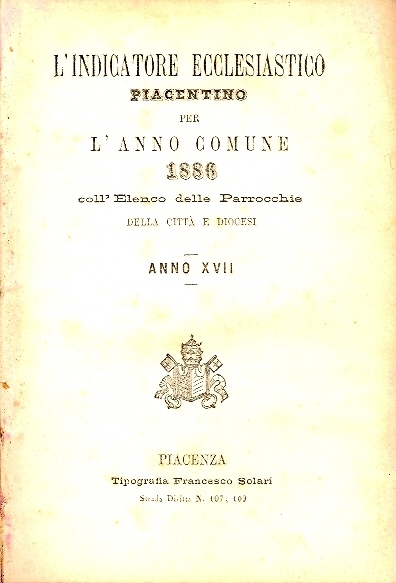 Cover  L'indicatore ecclesiastico piacentino per l'anno comune ... coll'Elenco delle Parrocchie della città e Diocesi