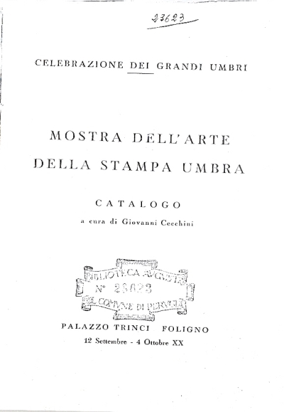 Cover  Mostra dell'arte della stampa umbra : Palazzo Trinci, Foligno, 12 settembre-ottobre XX [1942] : catalogo