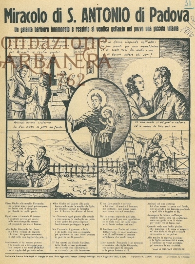 Cover  Miracolo di S.Antonio di Padova : un galante barbiere innamorato e respinto si vendica gettando nel pozzo una piccola infante