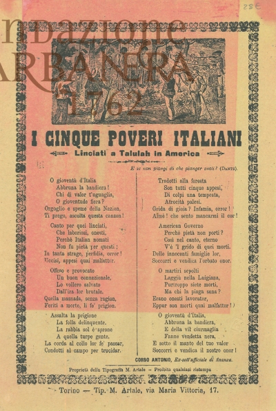 Cover  I cinque poveri italiani linciati a Talulah in America
