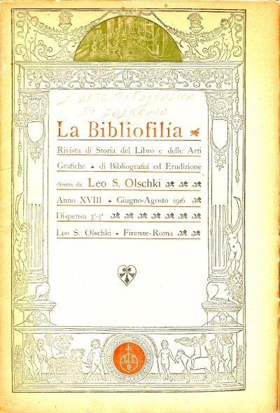 Cover  La Bibliofilìa : rivista di storia del libro e delle arti grafiche di bibliografia ed erudizione