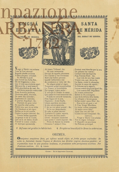 Cover  Goigs á santa Eularia de Mèrida patrona de Begudá, del bisbat de Gerona