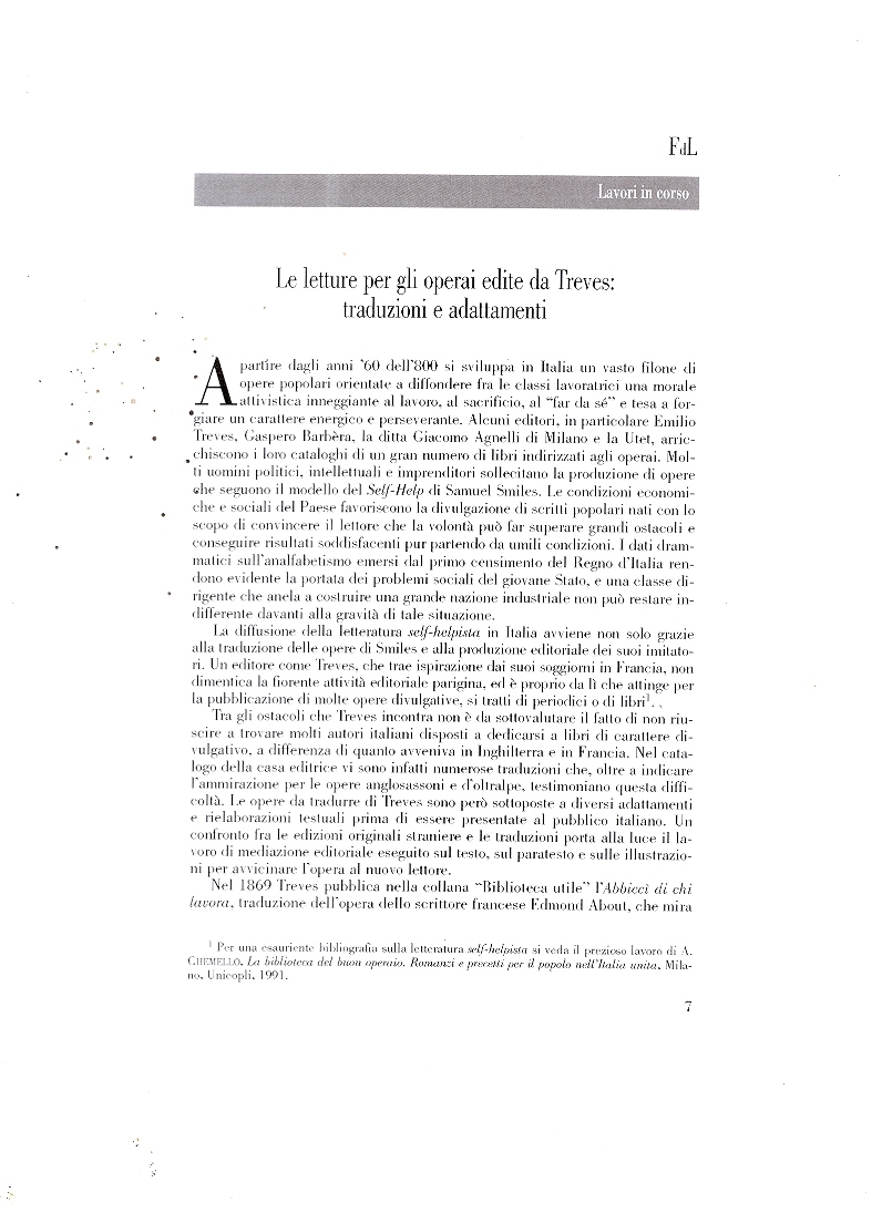 Cover  Le letture per gli operai edite da Treves: traduzioni e adattamenti