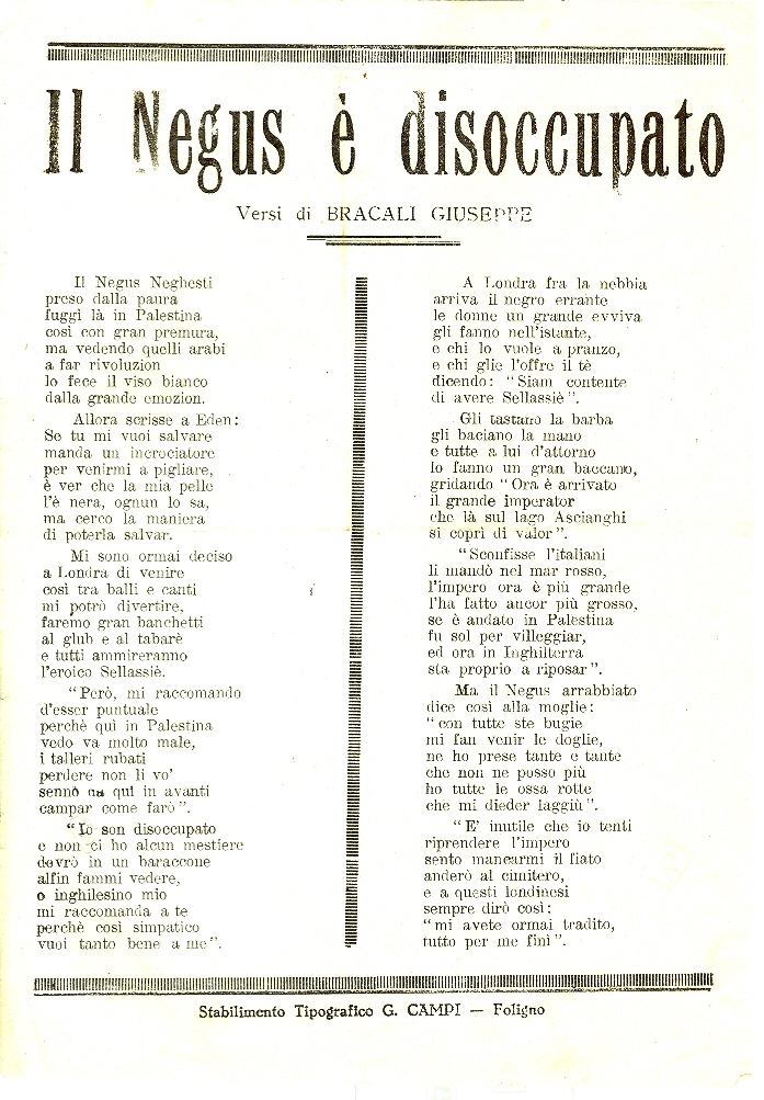 Cover  Il Negus è disoccupato