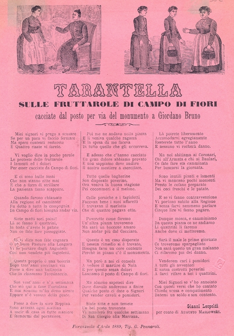 Cover  Tarantella sulle fruttarole di Campo di Fiori cacciate dal posto per via del monumento a Giordano Bruno