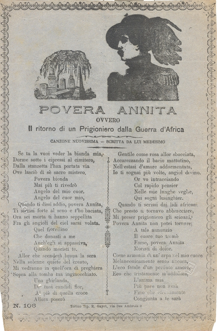 Cover  Povera Annita : ovvero il ritorno di un progioniero dalla Guerra d'Africa : canzone nuovissimia