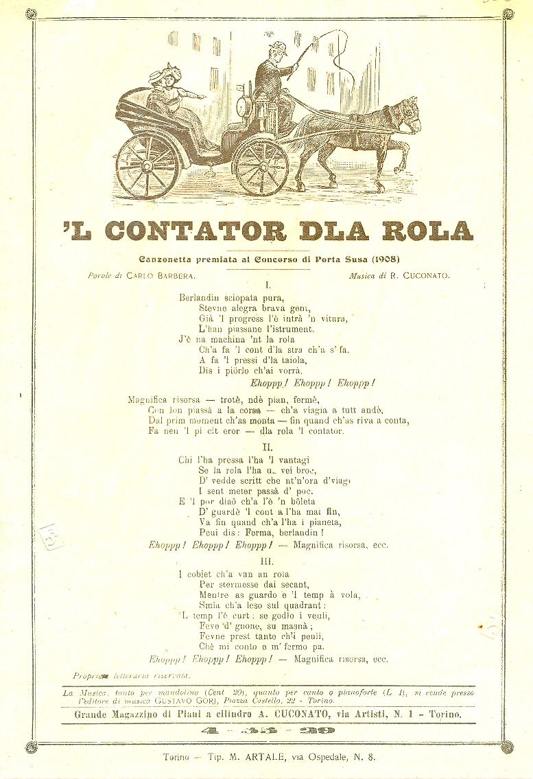 Cover  'L contator dla rola : canzonetta premiata al Concorso di Porta Susa (1908)
