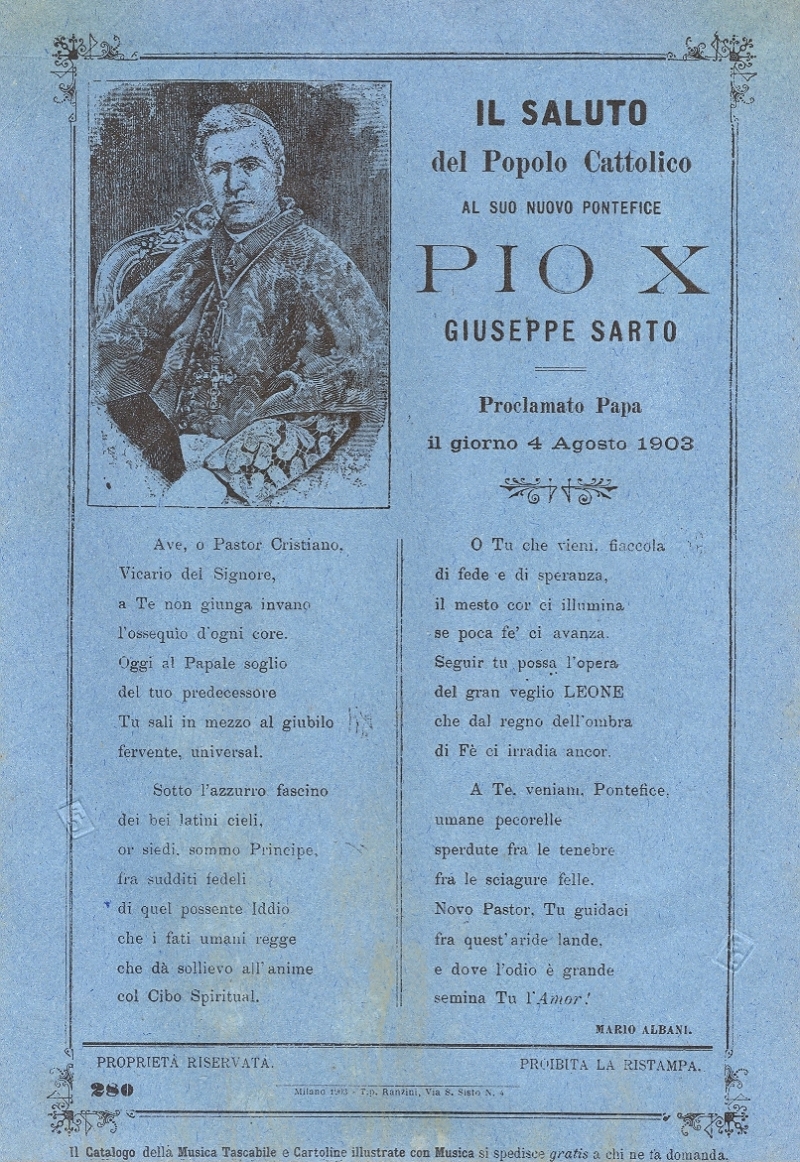 Cover  Il saluto del Popolo Cattolico al suo nuovo Pontefice Pio X Giuseppe Sarto : proclamato Papa il giorno 4 agosto 1903