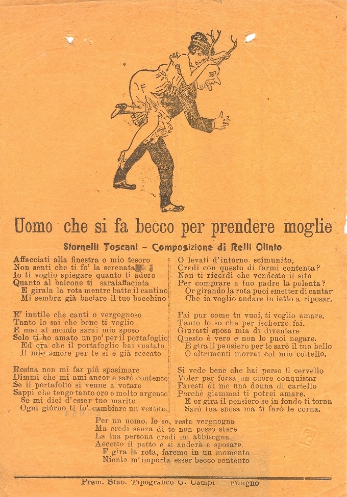 Cover  Uomo che si fa becco per prendere moglie : stornelli toscani