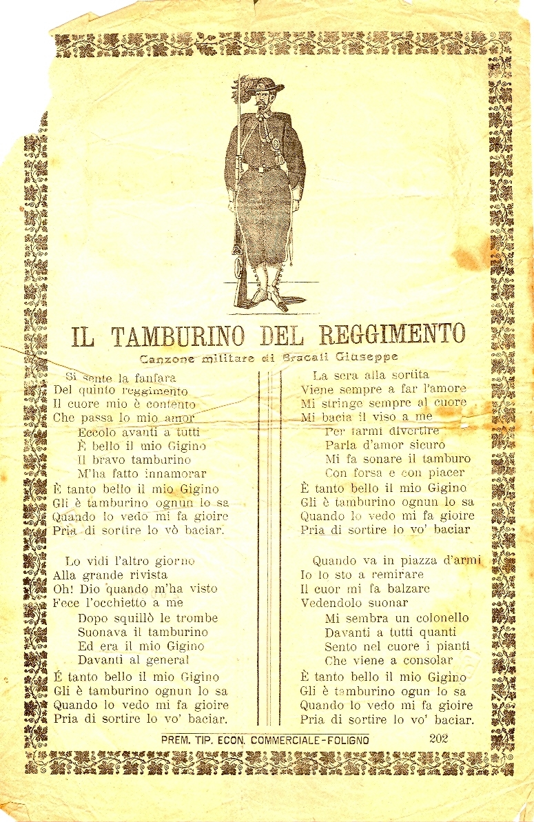 Cover  Il tamburino del Reggimento : canzone militare