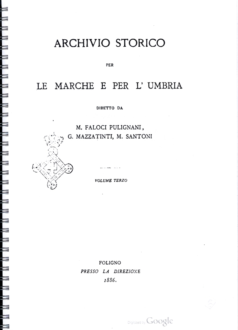 Cover  Archivio storico per le Marche e per l'Umbria