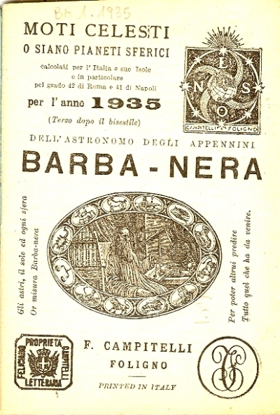 Cover  Moti celesti o siano pianeti sferici calcolati per l'Italia e sue isole e in particolare pel grado 42 di Roma e 41 di Napoli per l'anno 1935 (terzo dopo il bisestile)