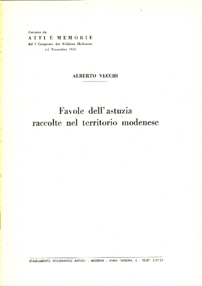 Cover  Favole dell'astuzia raccolte nel territorio modenese